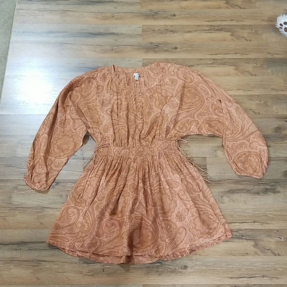 AMUSE SOCIETY Luciana Beach Vida Boho Coral Sand Paisley Peasant Mini Dress - Picture 2 of 15